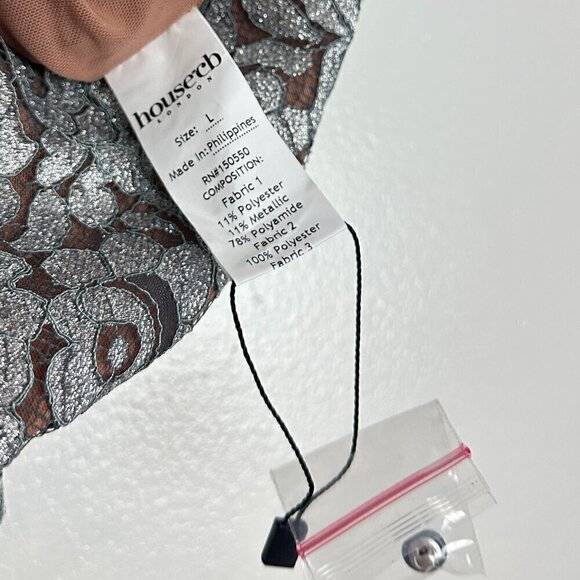 HOUSE OF CB Mara Lace Trousers in Silver Metallic Size Large - Picture 9 of 11